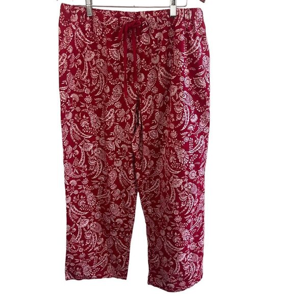 Liz‎ Claiborne Pajama Pants Womens XL Red Floral Sleepwear Cotton Straight Leg - Picture 2 of 8